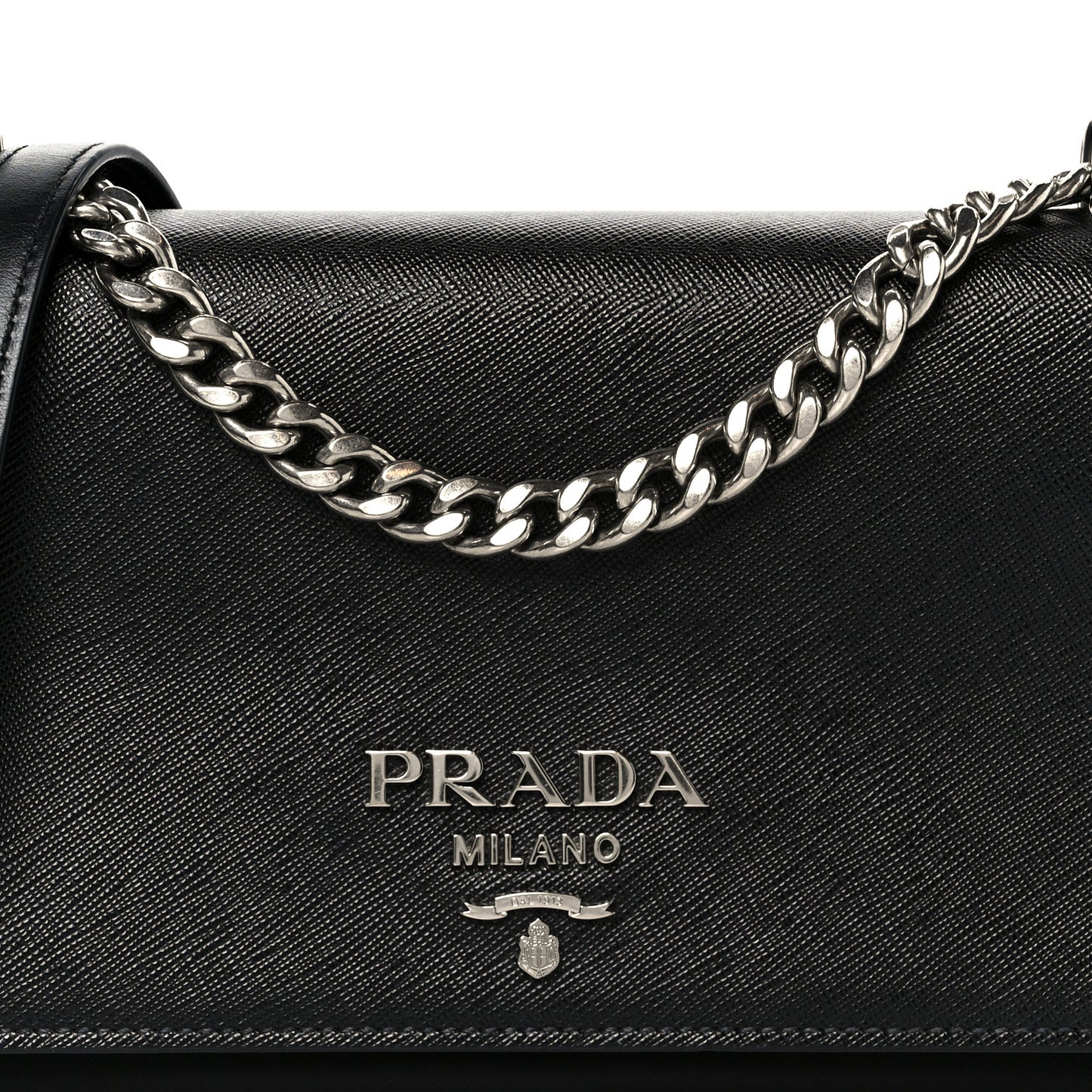 Saffiano Tessuto Nylon Chain Shoulder Bag Black