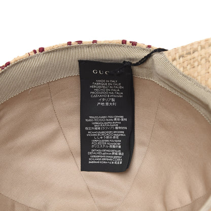 Gucci Raffia GG Monogram Elaphe Embroidered Aisha Baseball Hat S Ivory Bordeaux 6 of 8