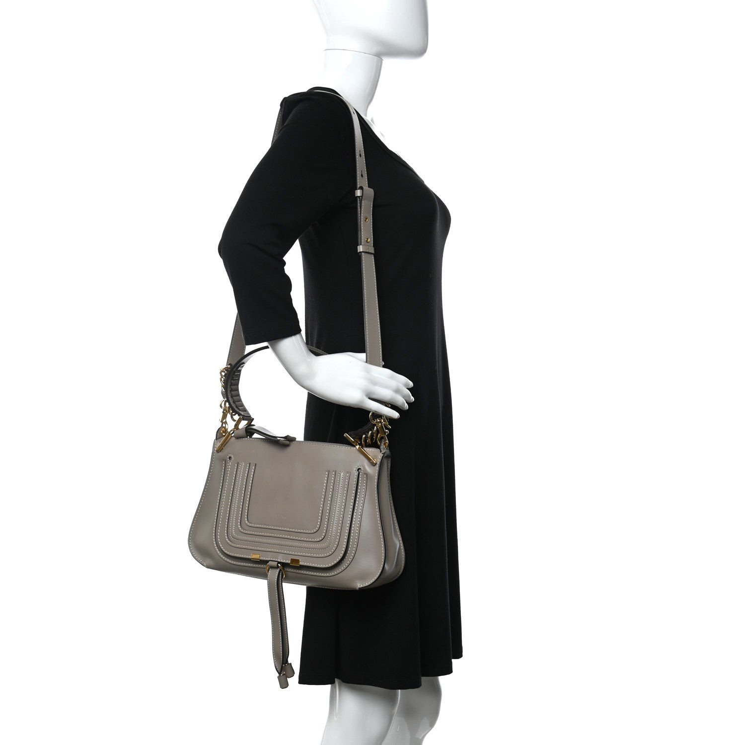 Chloe Calfskin Medium Marcie Saddle Shoulder Bag Motty Grey 2 of 11