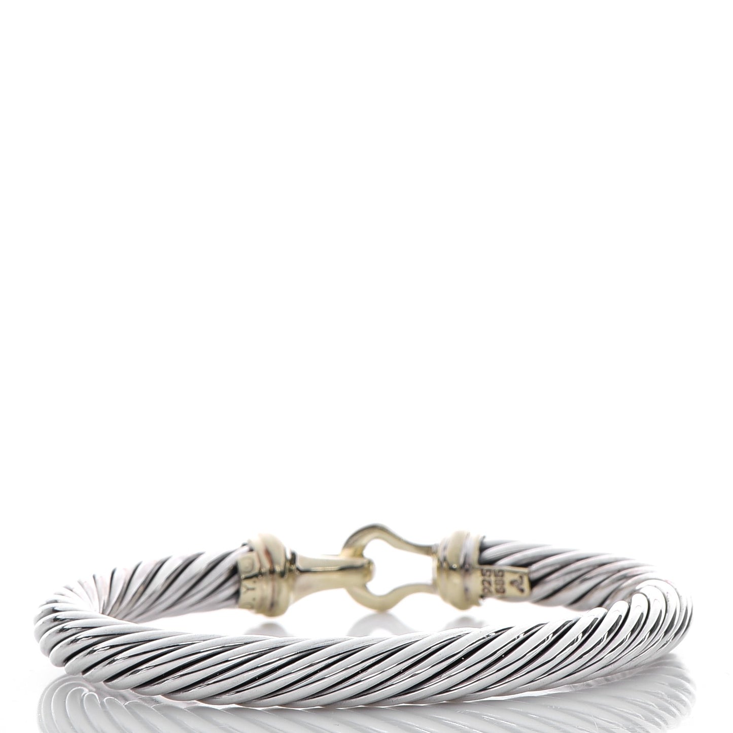 Sterling Silver 14K Yellow Gold 7mm Cable Classic Buckle Bracelet