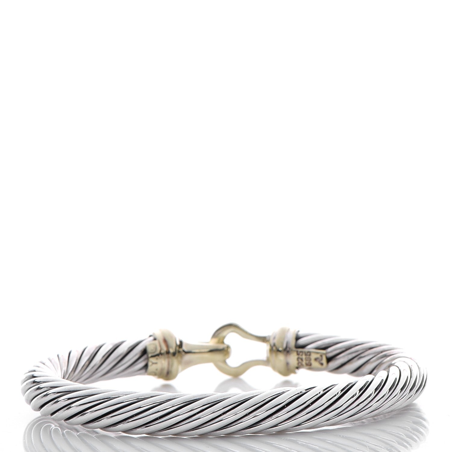 David Yurman Sterling Silver 14K Yellow Gold 7mm Cable Classic Buckle Bracelet 3 of 6