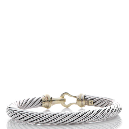 David Yurman Sterling Silver 14K Yellow Gold 7mm Cable Classic Buckle Bracelet 3 of 6