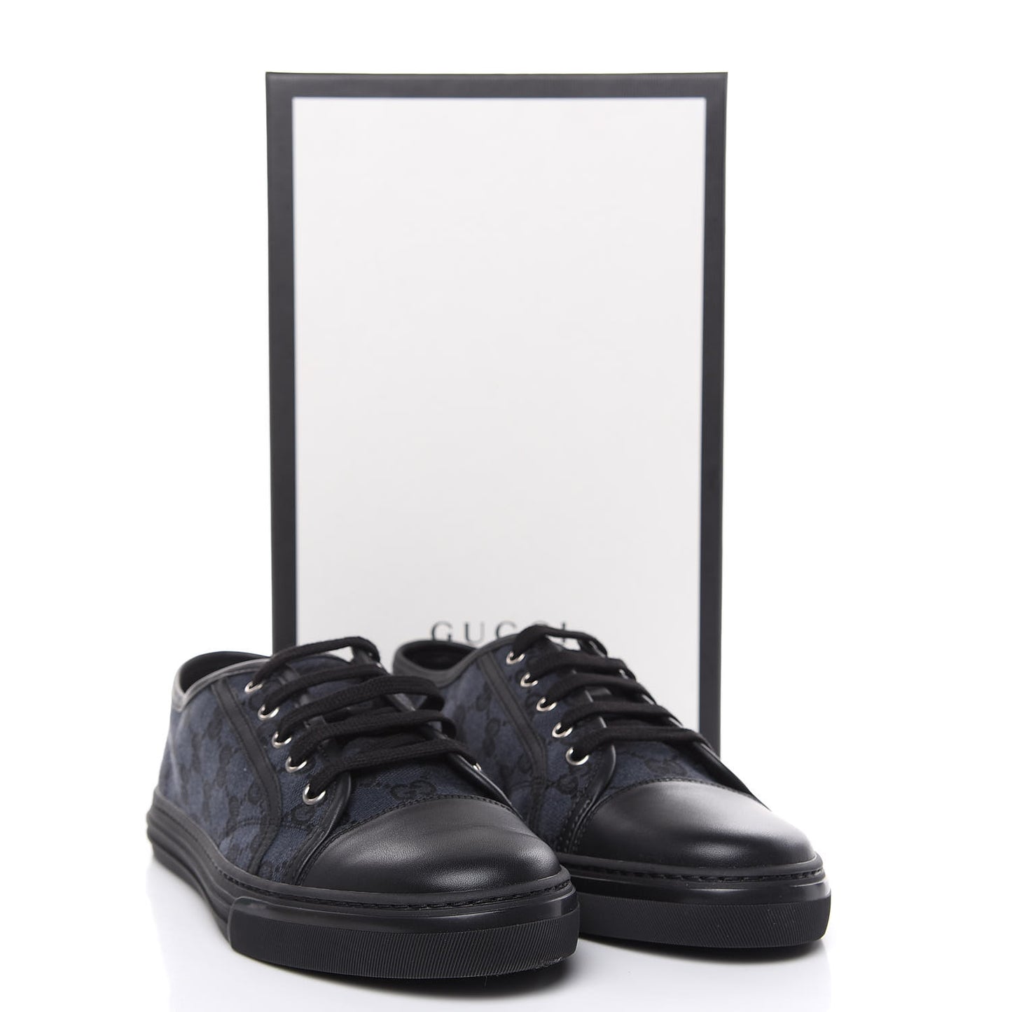 GG Monogram Calfskin Womens Low Top Sneakers 40.5 Piombo Black