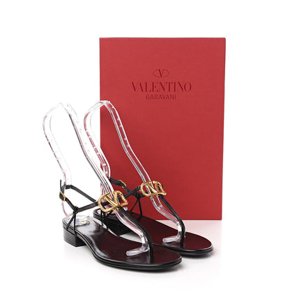 Valentino Garavani Calfskin Vlogo Slingback Low Heel Thong Sandals 36 Black 8 of 8