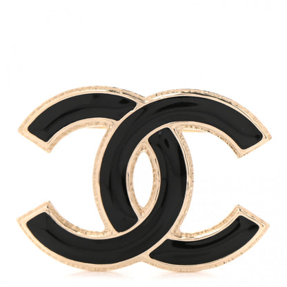 Chanel Metal Enamel CC Brooch Black Light Gold 1 of 5