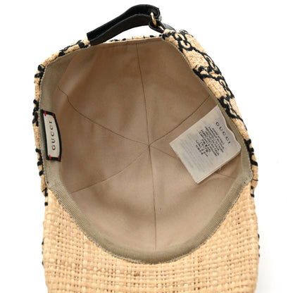 Gucci Raffia GG Monogram Elaphe Embroidered Aisha Baseball Hat L Ivory Black 7 of 10