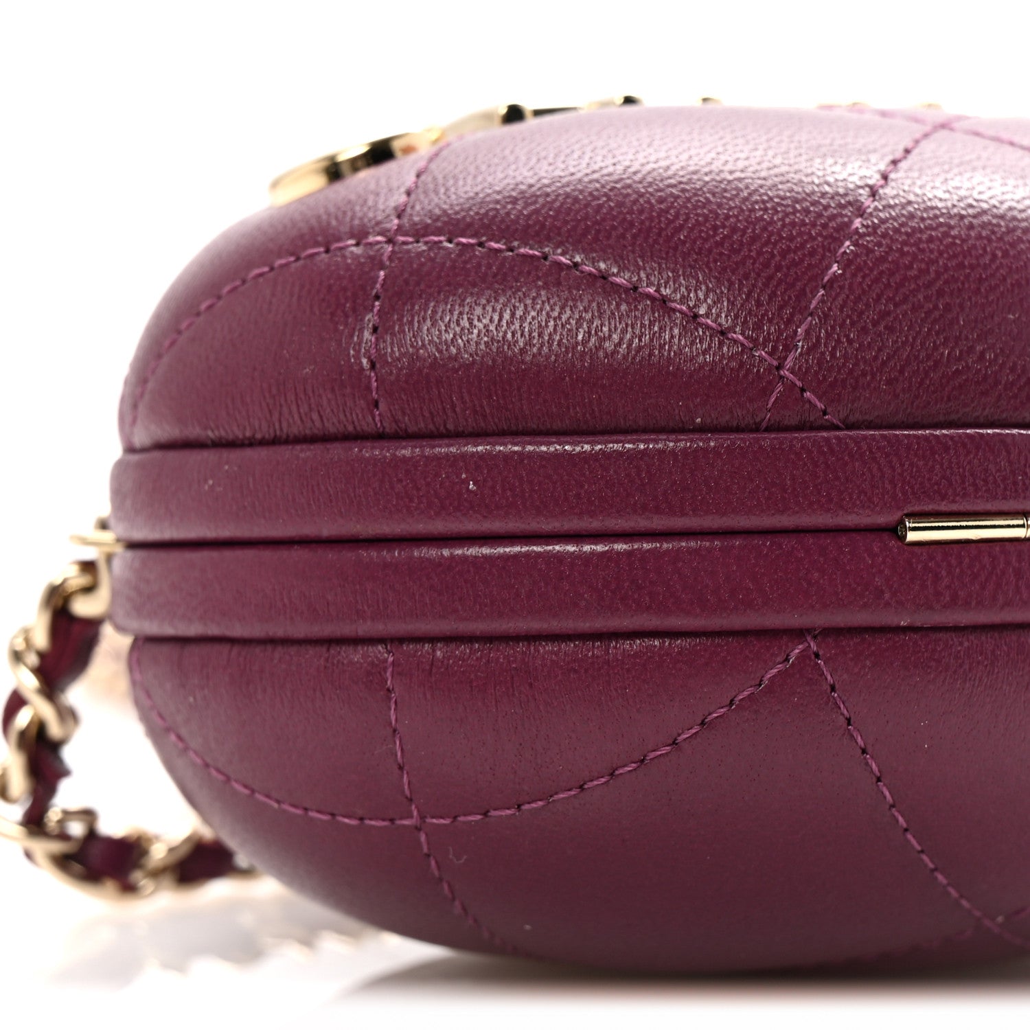 Chanel Lambskin Quilted Oval Minaudiere Chain Clutch Purple 9 of 10