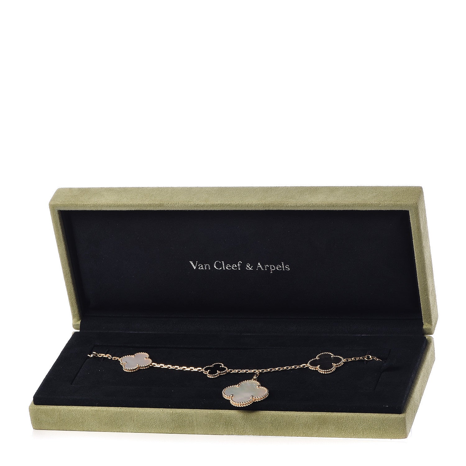 Van Cleef & Arpels 18K Yellow Gold Grey Mother of Pearl Black Onyx 5 Motifs Magic Alhambra Bracelet 6 of 6