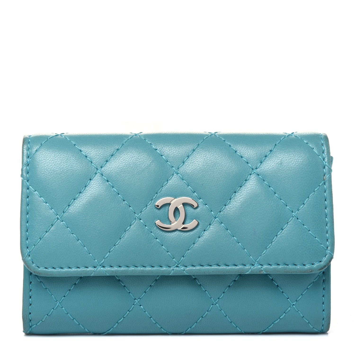 Chanel Lambskin Quilted Flap Card Holder Turquoise 1 of 18