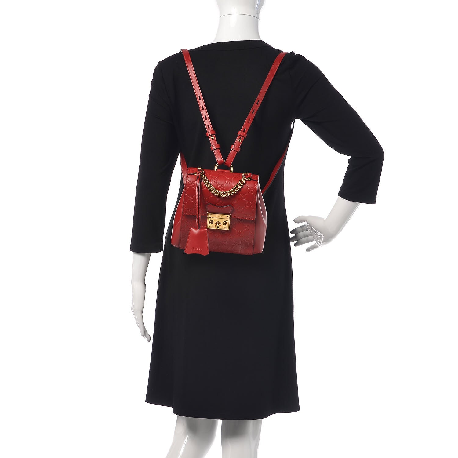 Gucci Guccissima Signature Padlock Backpack Hibiscus Red 2 of 9