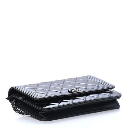 Chanel Patent Calfskin Quilted Boy Wallet On Chain WOC Black 3 of 4