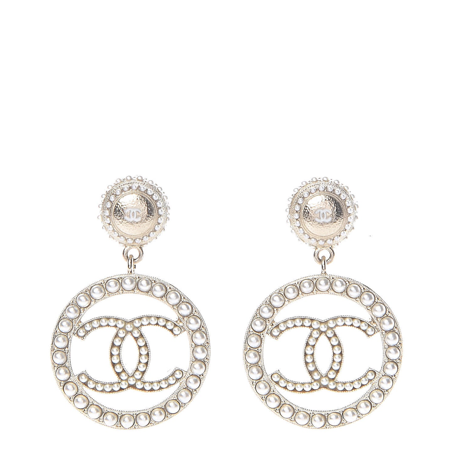 Pearl CC Drop Earrings Light Gold