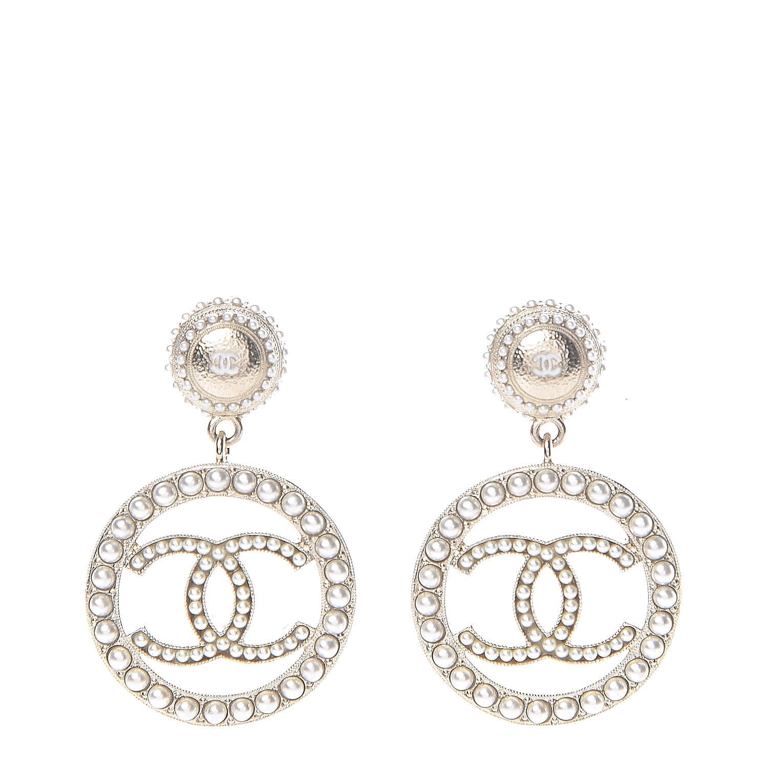 Chanel Pearl CC Drop Earrings Light Gold 1 of 5