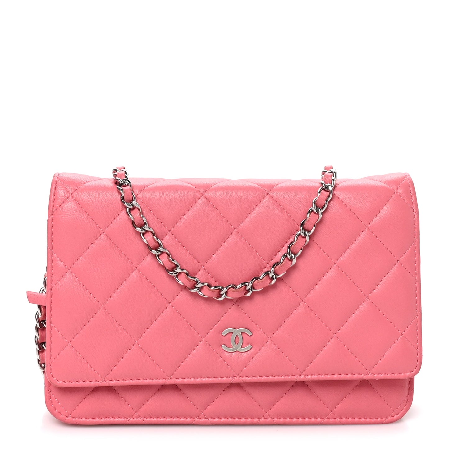 Lambskin Quilted Wallet On Chain WOC Pink