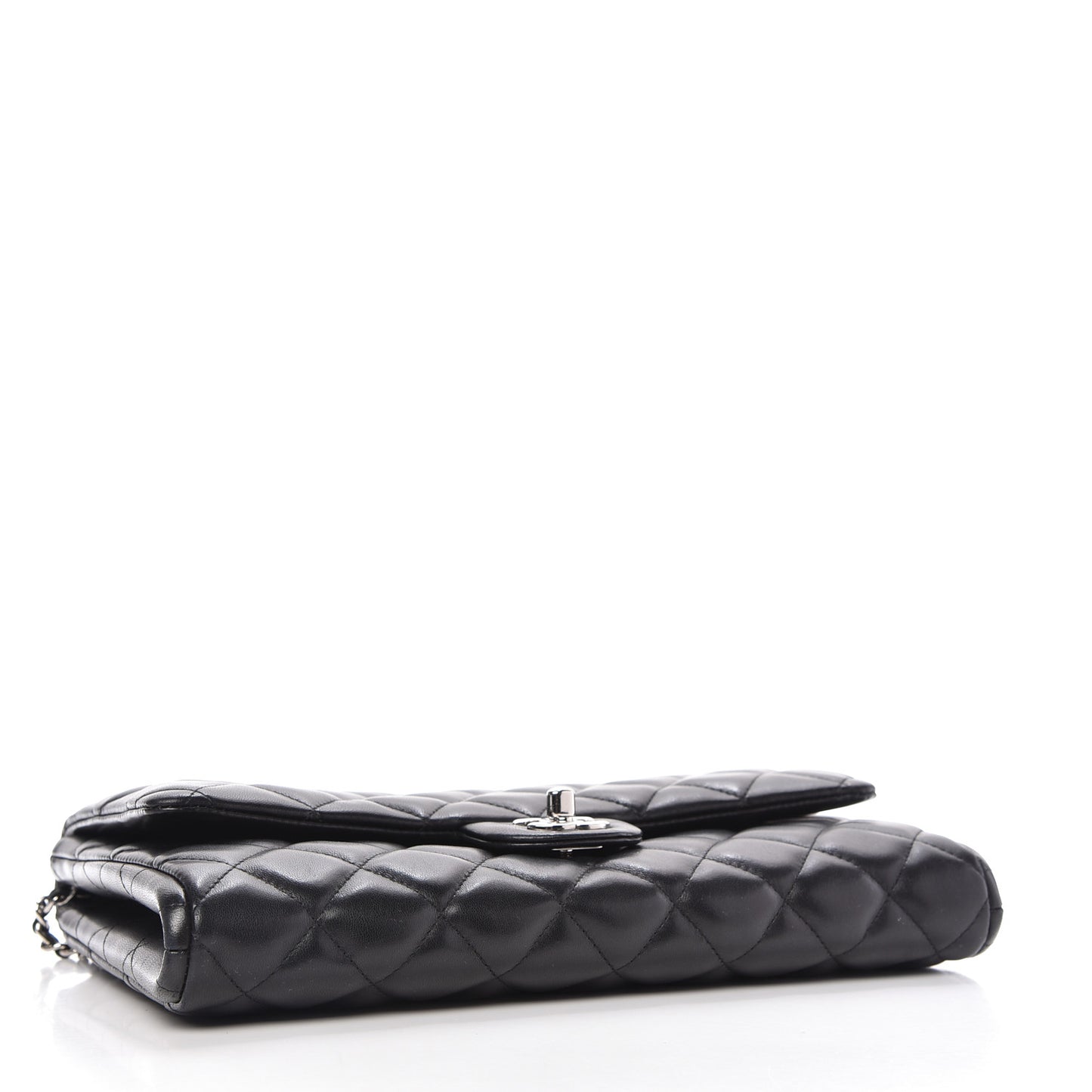 Lambskin Quilted Clutch With Chain Flap Black