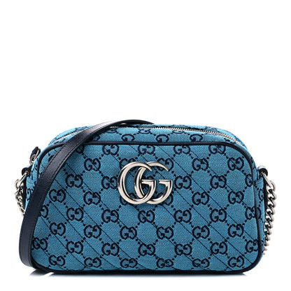 Gucci Monogram Multicolor Matelasse Diagonal Small GG Marmont Chain Shoulder Bag Light Blue 1 of 10