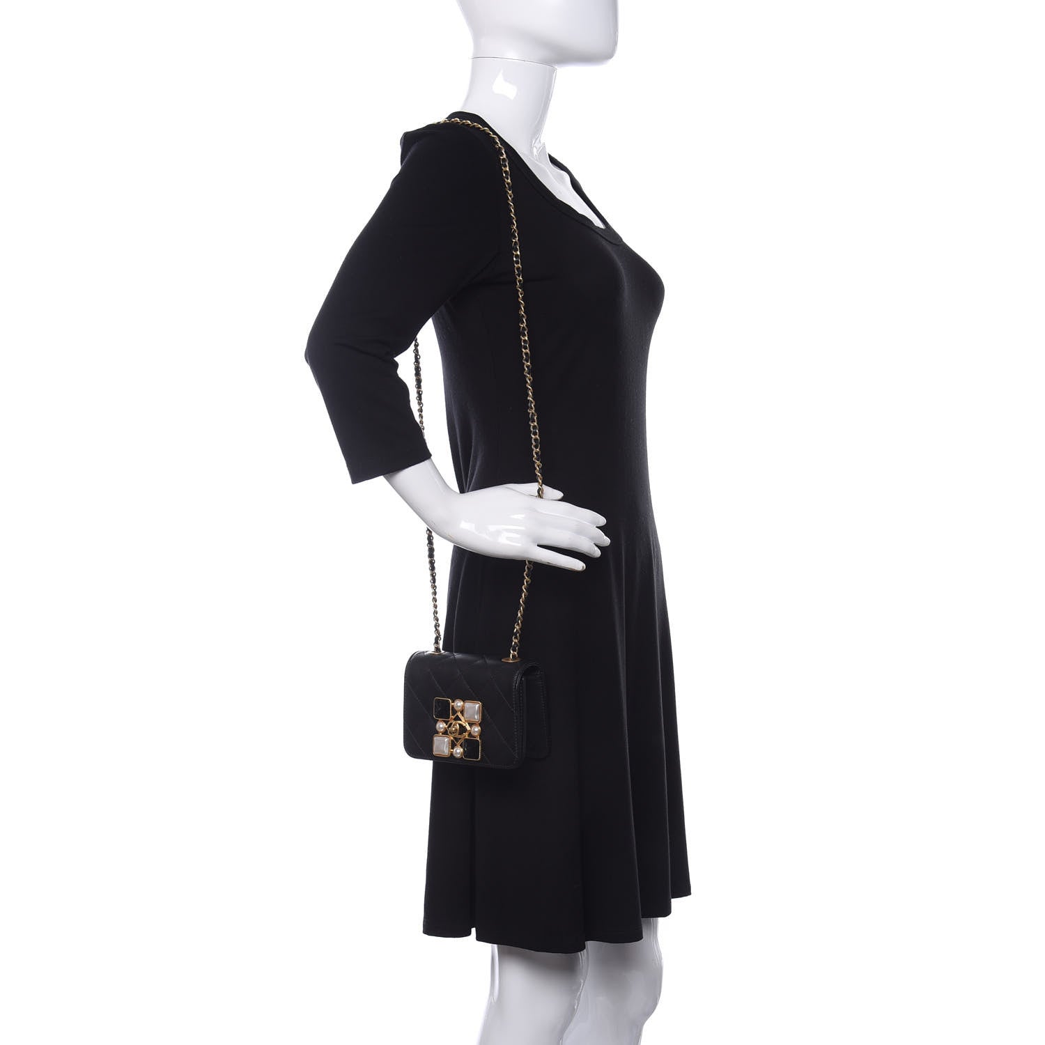 Chanel Calfskin Quilted Crystal Pearl Mini Flap Bag Black 2 of 10