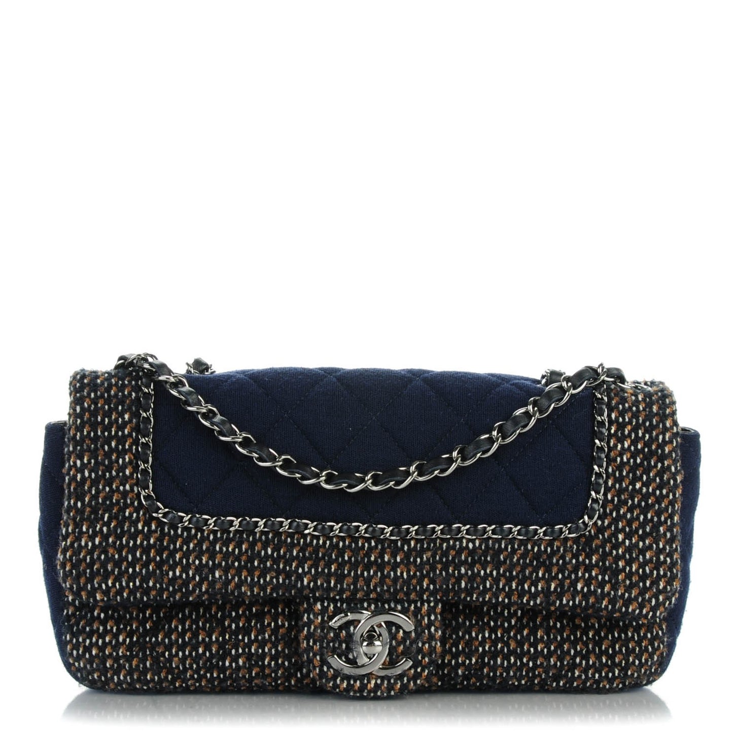Tweed Chain Medium Single Flap Blue
