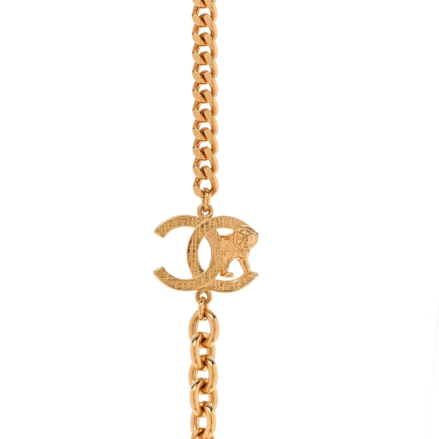 Pearl Quilted CC Long Necklace Light Gold