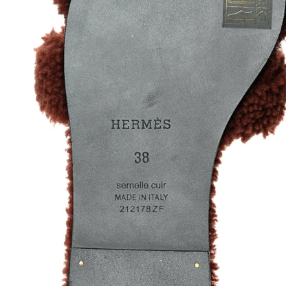 Hermes Woolskin Oran Sandals 38 Cognac 6 of 10