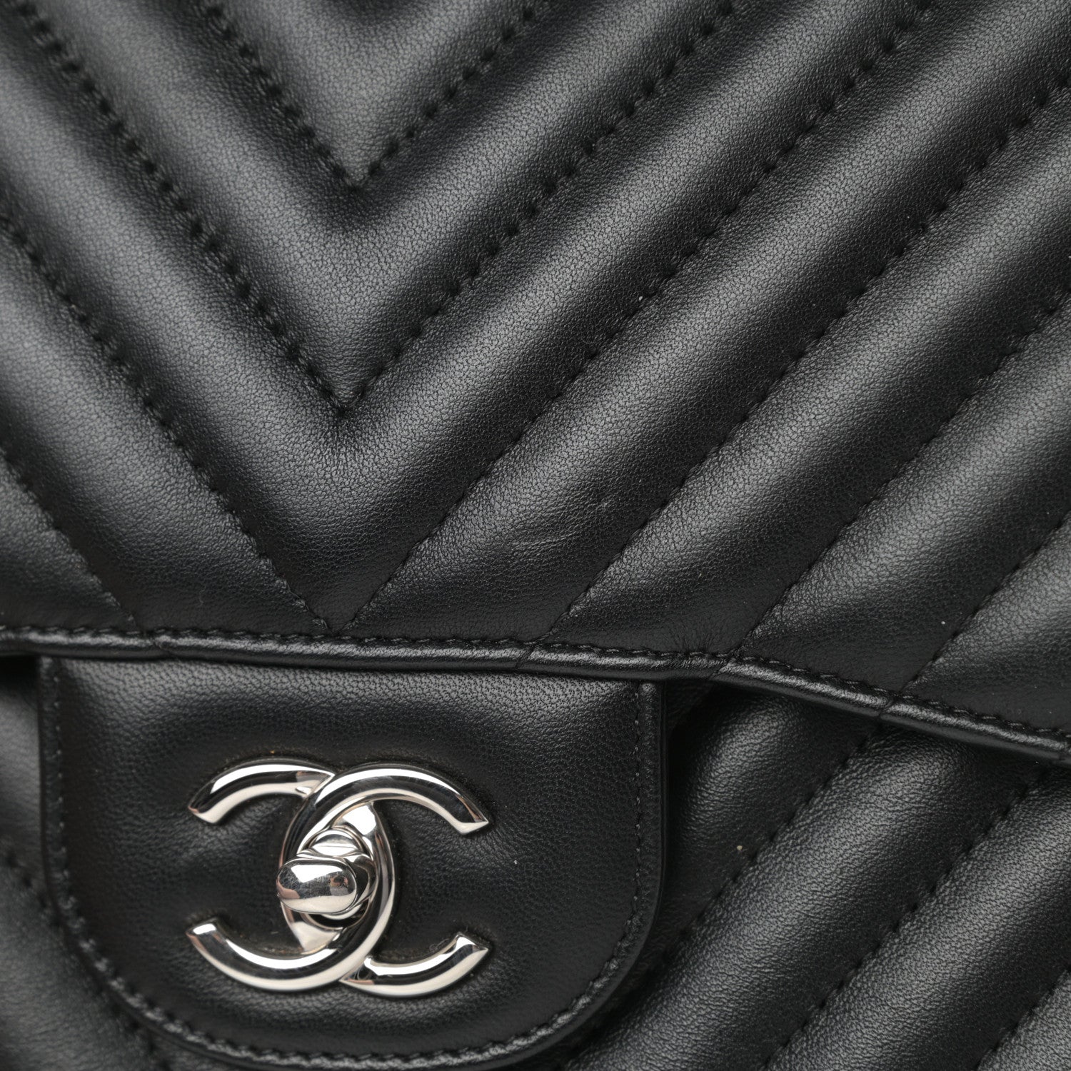 Chanel Lambskin Chevron Quilted Jumbo Double Flap Black 11 of 12