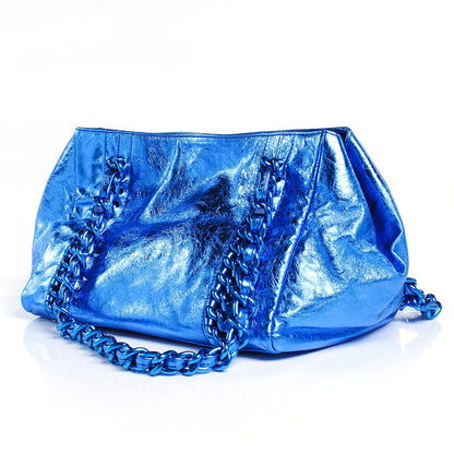 Chanel Leather Modern Chain Tote Metallic Blue 3 of 7