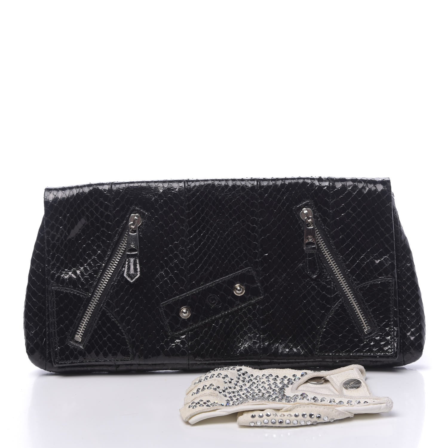 Alexander McQueen Whipsnakeskin Crystal Faithful Thriller Glove Clutch Black 3 of 9