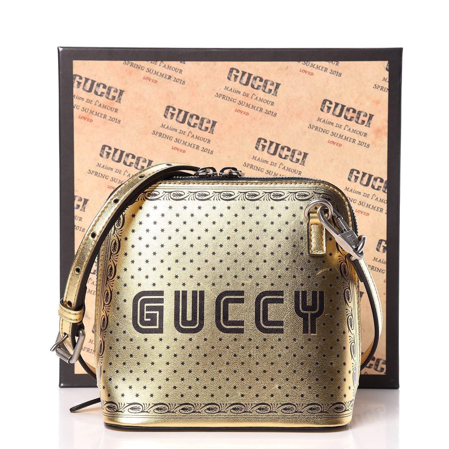 Gucci X SEGA Calfskin GUCCY Stars Mini Dome Shoulder Bag Gold 11 of 11