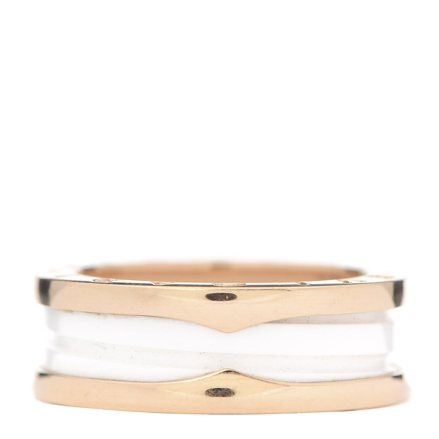 18K Rose Gold White Ceramic B.Zero1 Two-Band Ring 59 8.75
