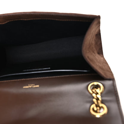 Saint Laurent Suede Mixed Matelasse Triquilt Medium Monogram Envelope Satchel Bark Brown 5 of 10