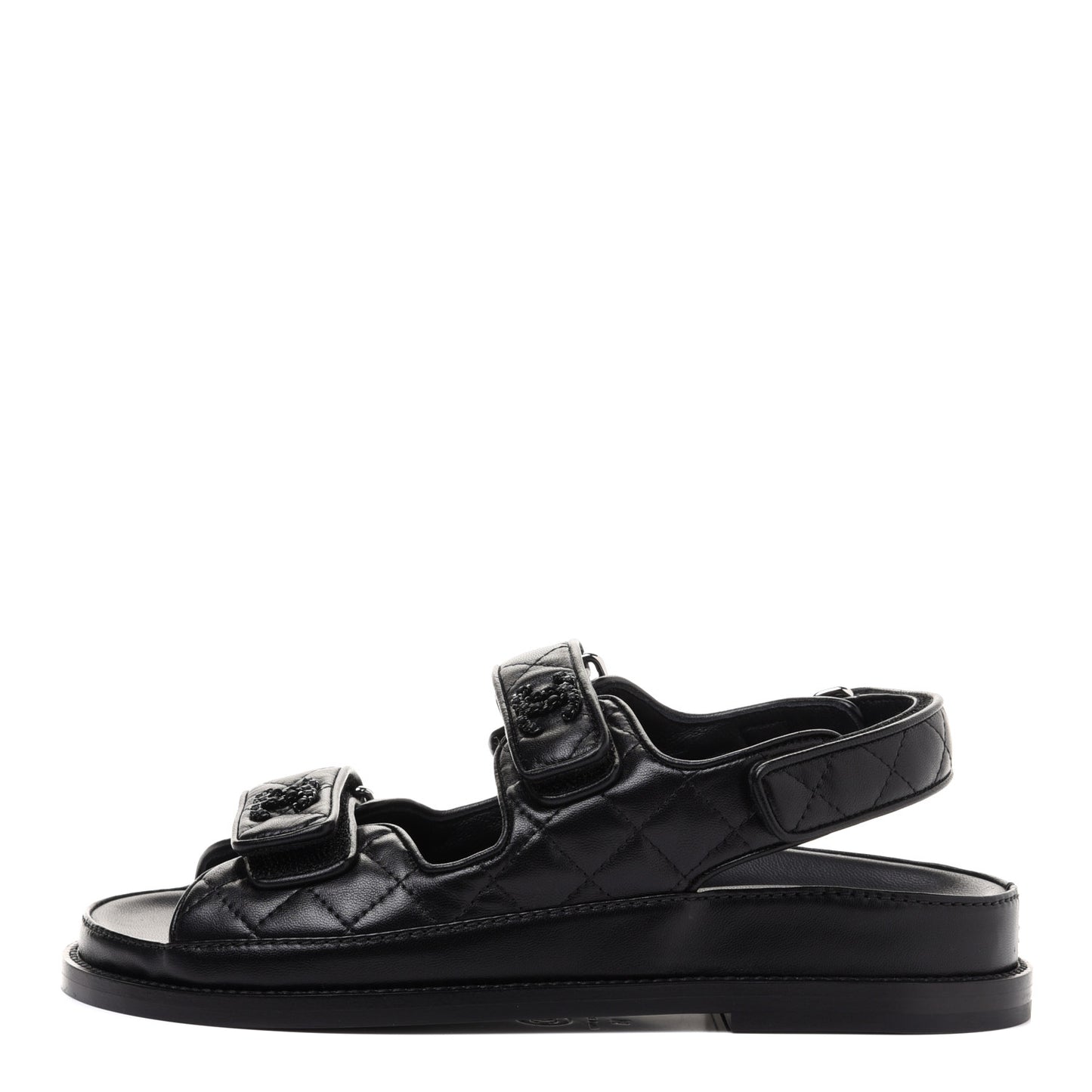 Lambskin Quilted Velcro Dad Sandals 36 So Black