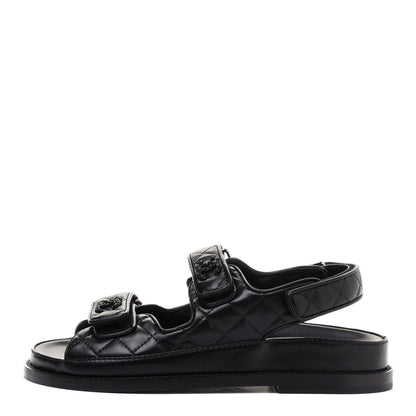 Chanel Lambskin Quilted Velcro Dad Sandals 36 So Black 1 of 10