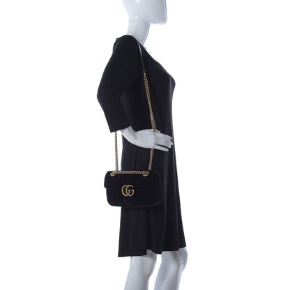 Gucci Velvet Matelasse Mini GG Marmont Shoulder Bag Black 2 of 14