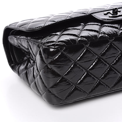 Chanel Shiny Distressed Calfskin Quilted Jumbo Double Flap So Black 8 of 10