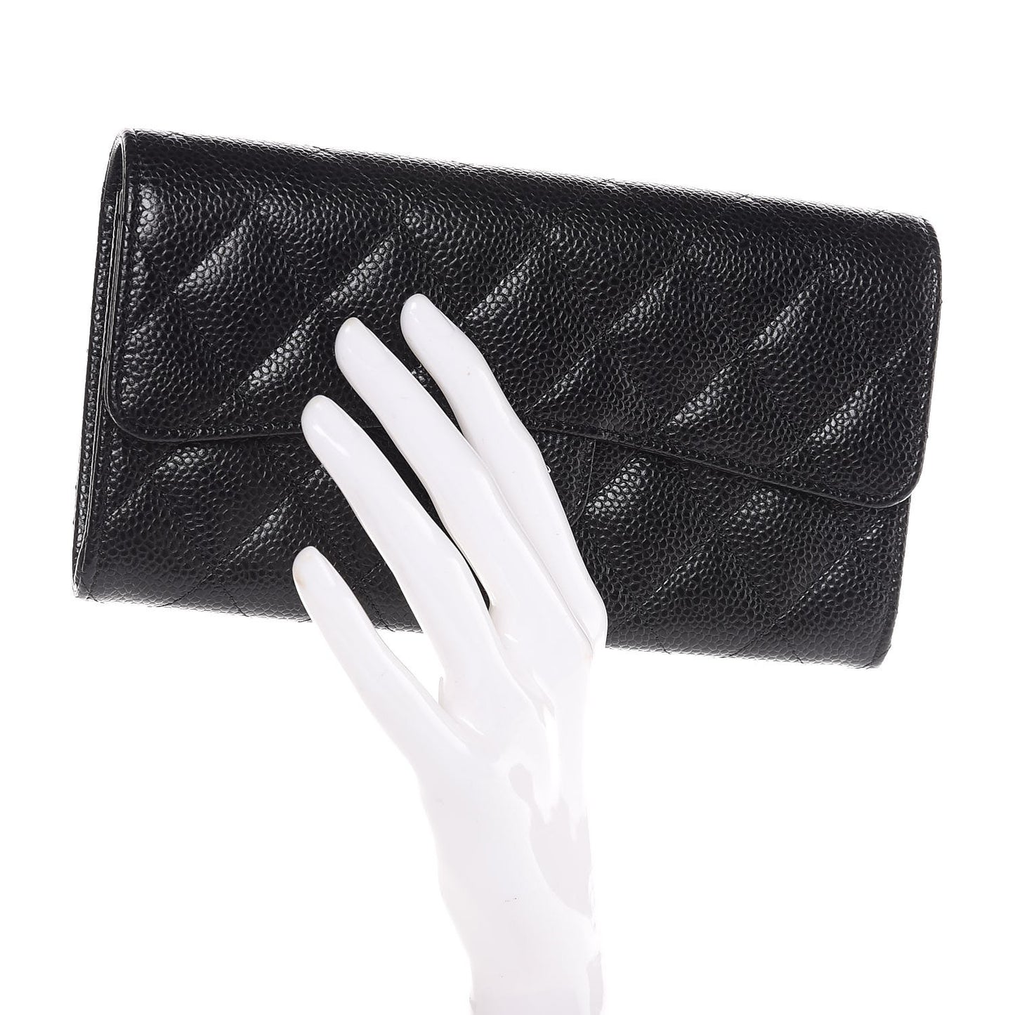 Caviar Quilted Large Gusset Flap Wallet Black