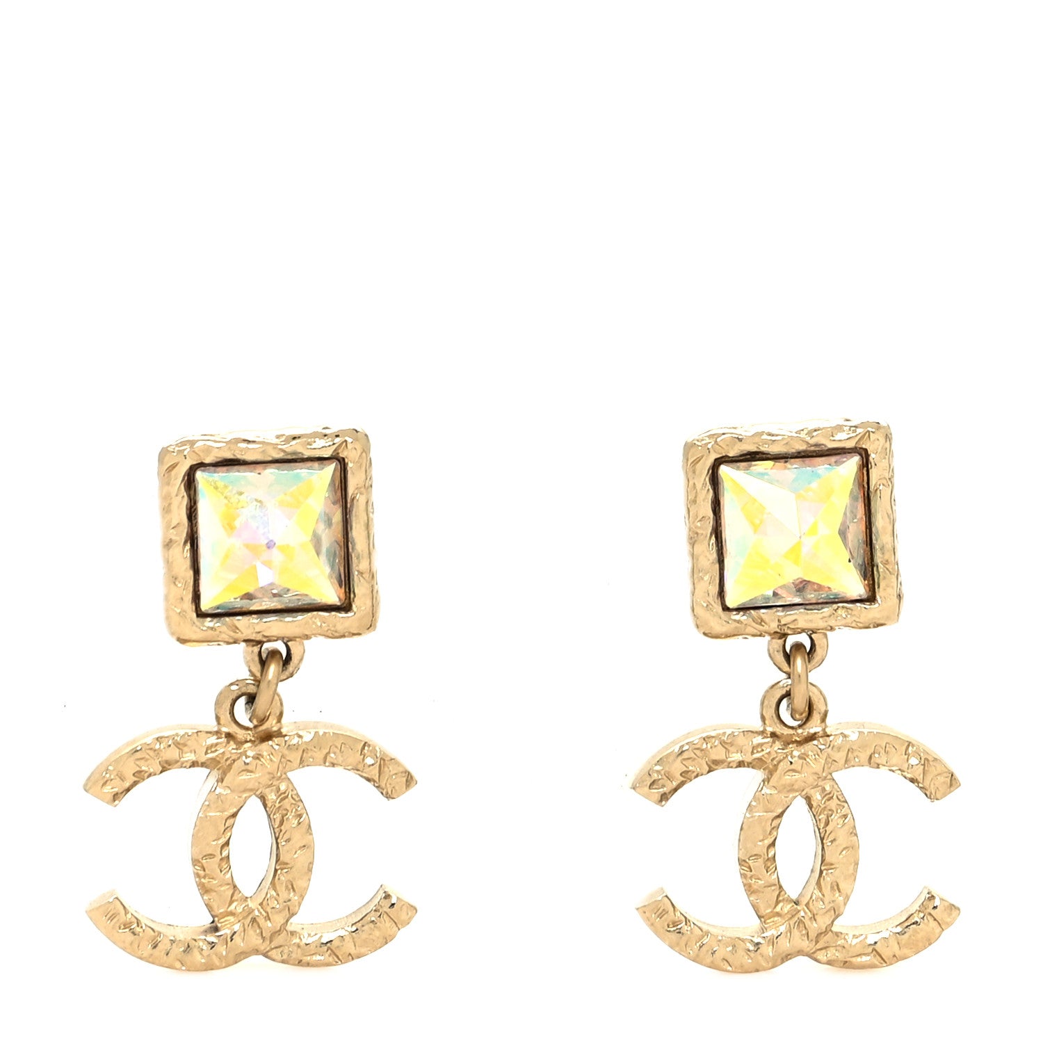 Chanel Metal Crystal CC Drop Earrings Gold 1 of 4