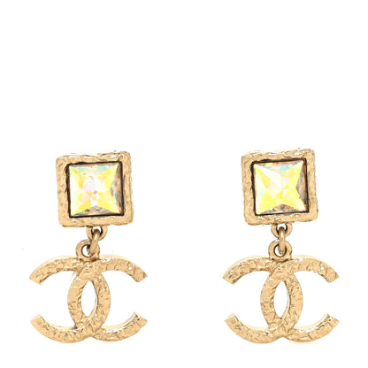 Chanel Metal Crystal CC Drop Earrings Gold 1 of 4