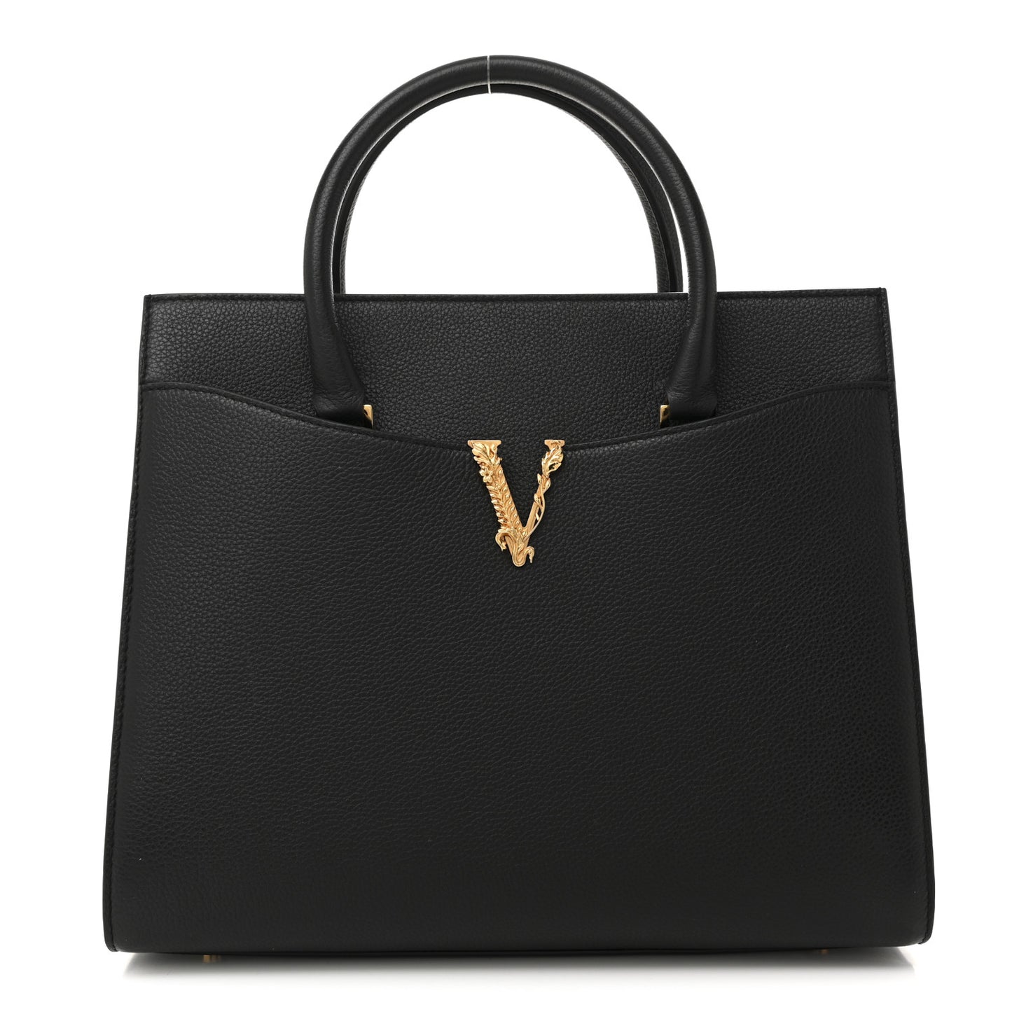 Grained Calfskin Large Virtus Top Handle Shoulder Bag Black