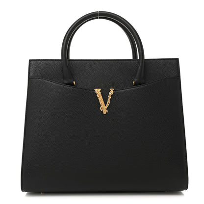 Versace Grained Calfskin Large Virtus Top Handle Shoulder Bag Black 1 of 15
