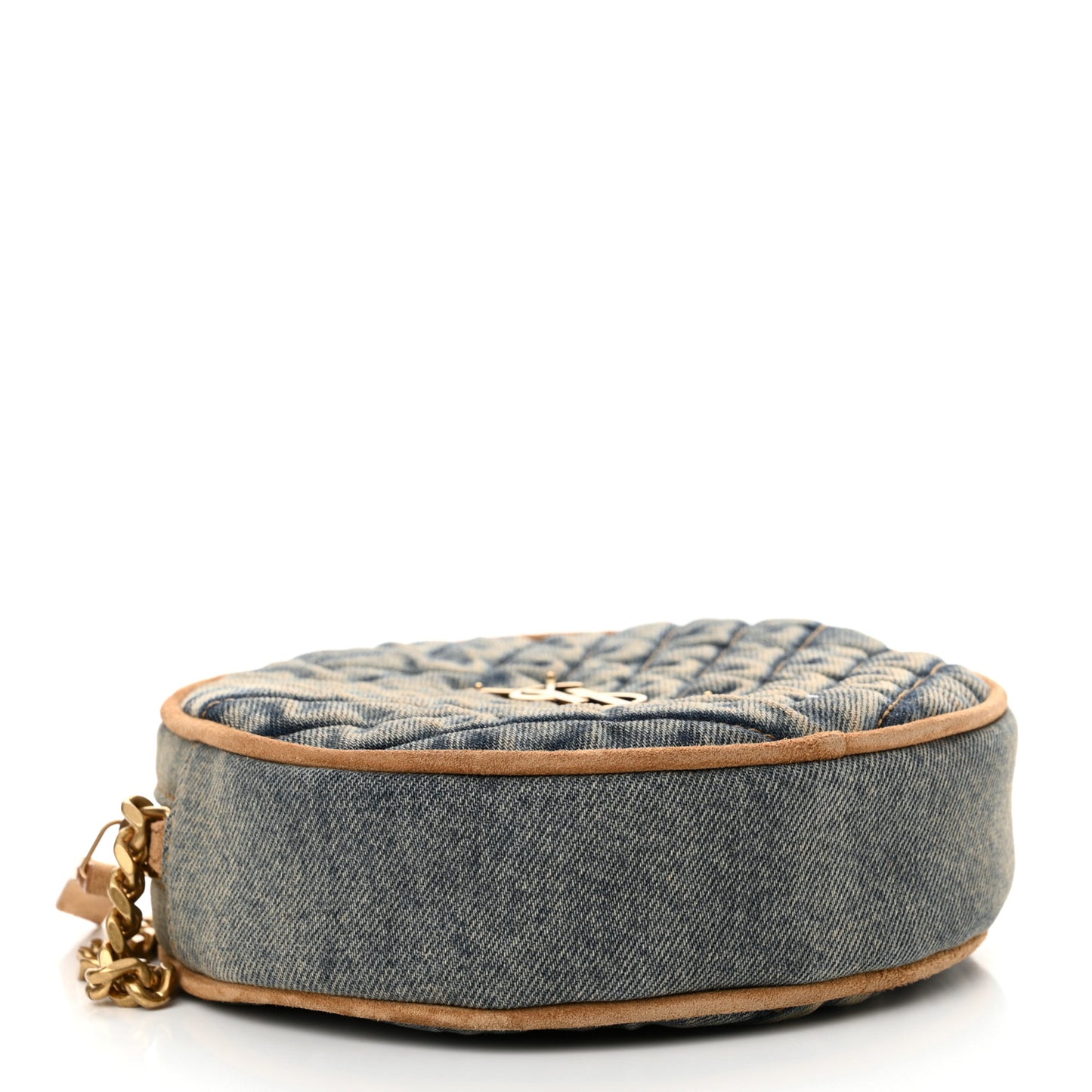 Denim Quilted Monogram Round Crossbody Bag Rodeo Blue