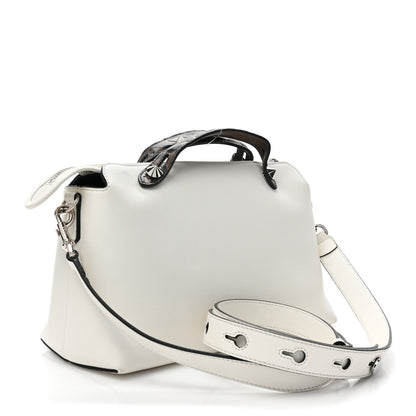 Fendi Vitello Dolce Bi-Color FF 1974 Embossed Medium By The Way Boston Bag White Ice Maya Black 3 of 16