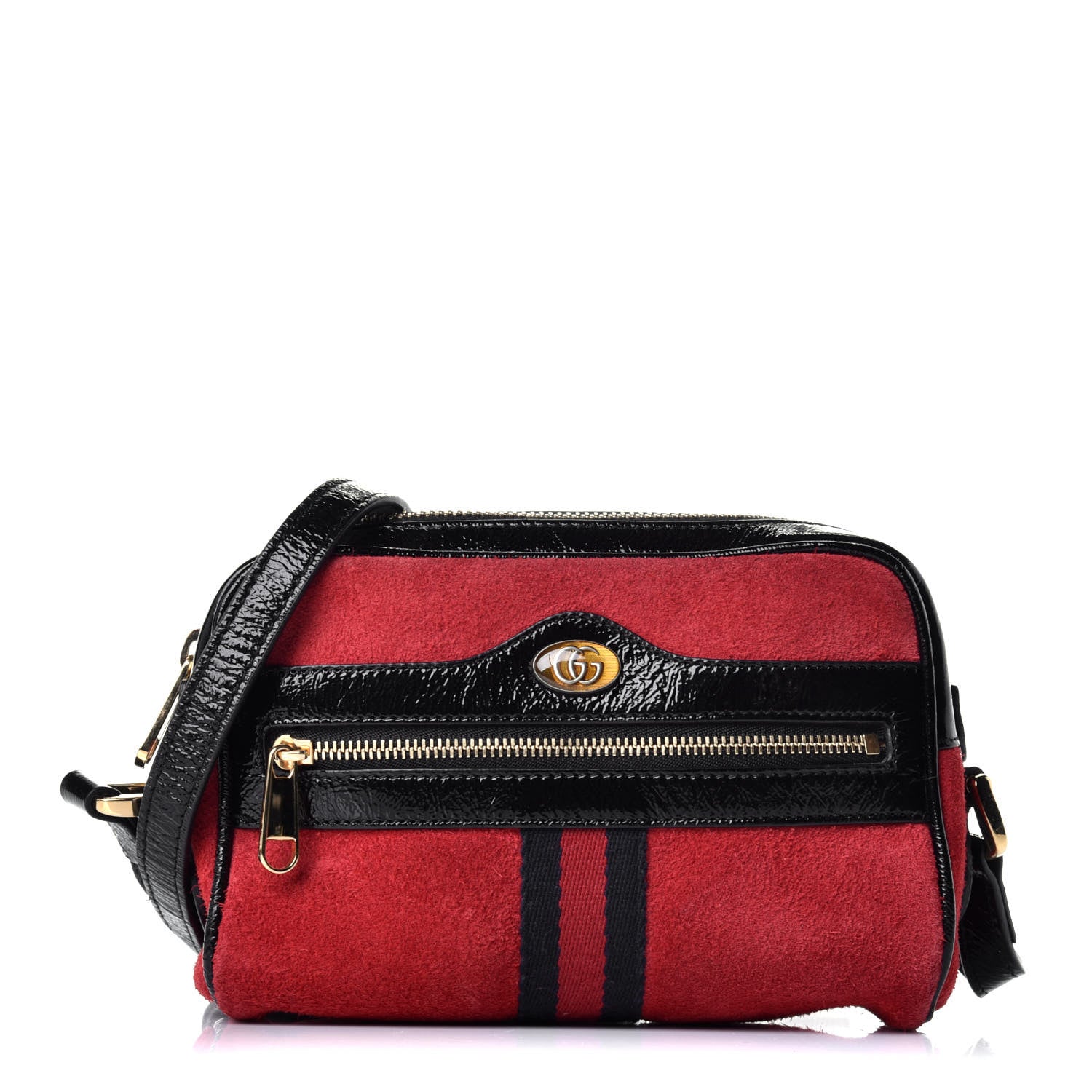 Gucci Suede Patent Web Mini Ophidia Shoulder Bag Red 1 of 8