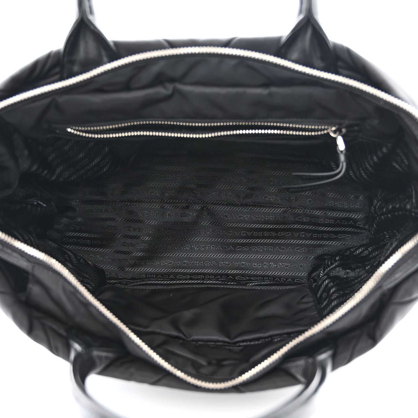 Re-Nylon Nappa Triangle Quilted Padded Medium Double Handled Zip Tote Black