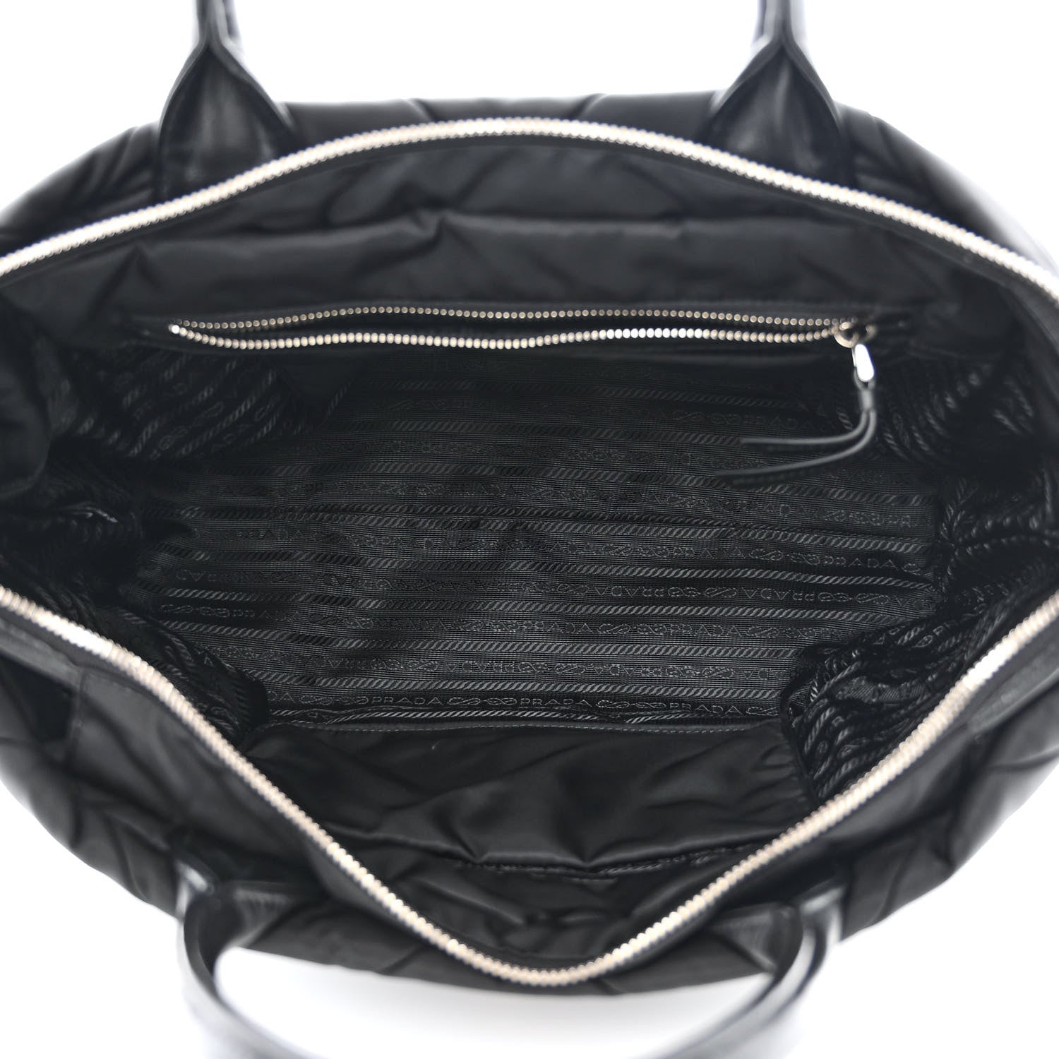 Prada Re-Nylon Nappa Triangle Quilted Padded Medium Double Handled Zip Tote Black 5 of 12