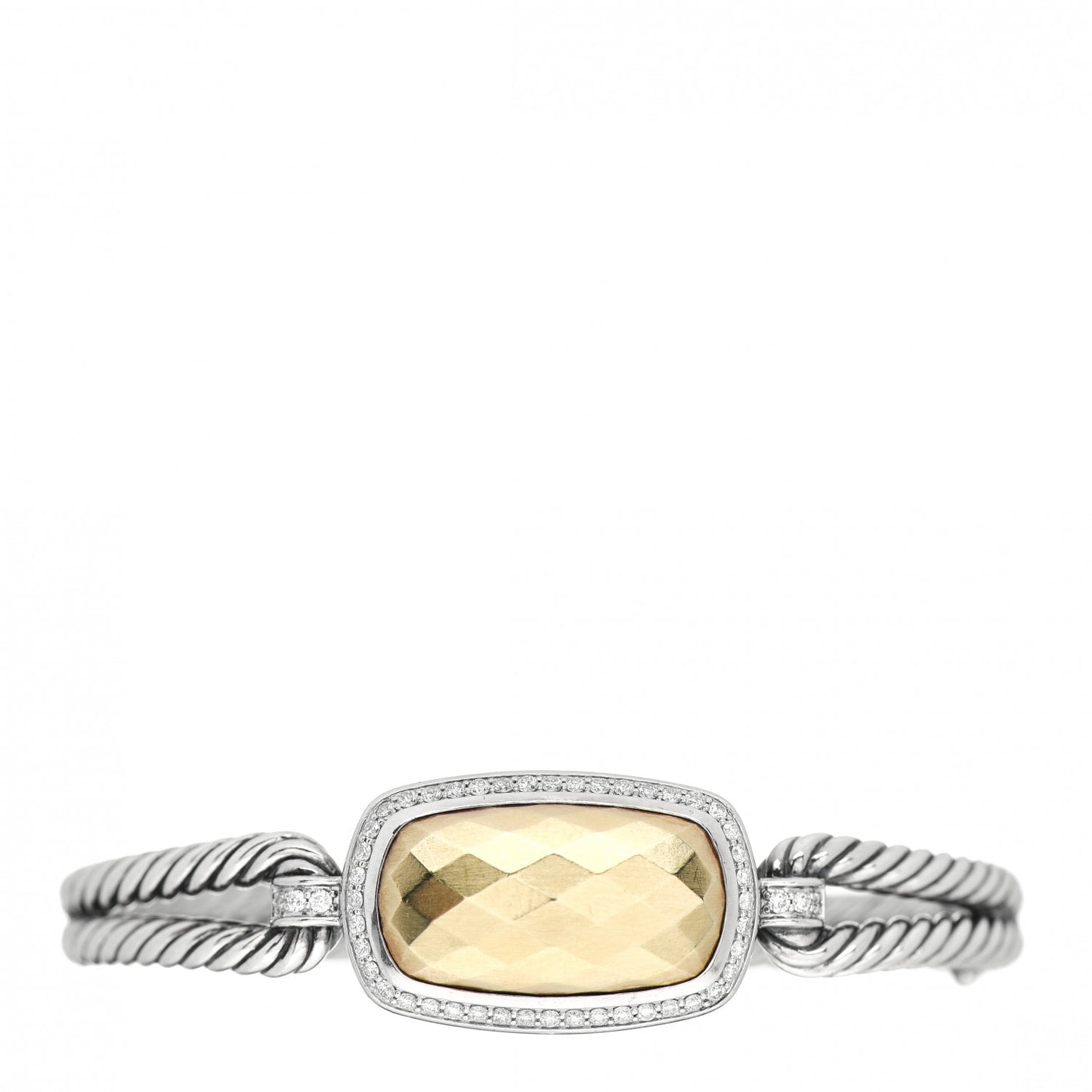 Sterling Silver 18K Yellow Gold Diamond Elongated Albion Cable Bracelet