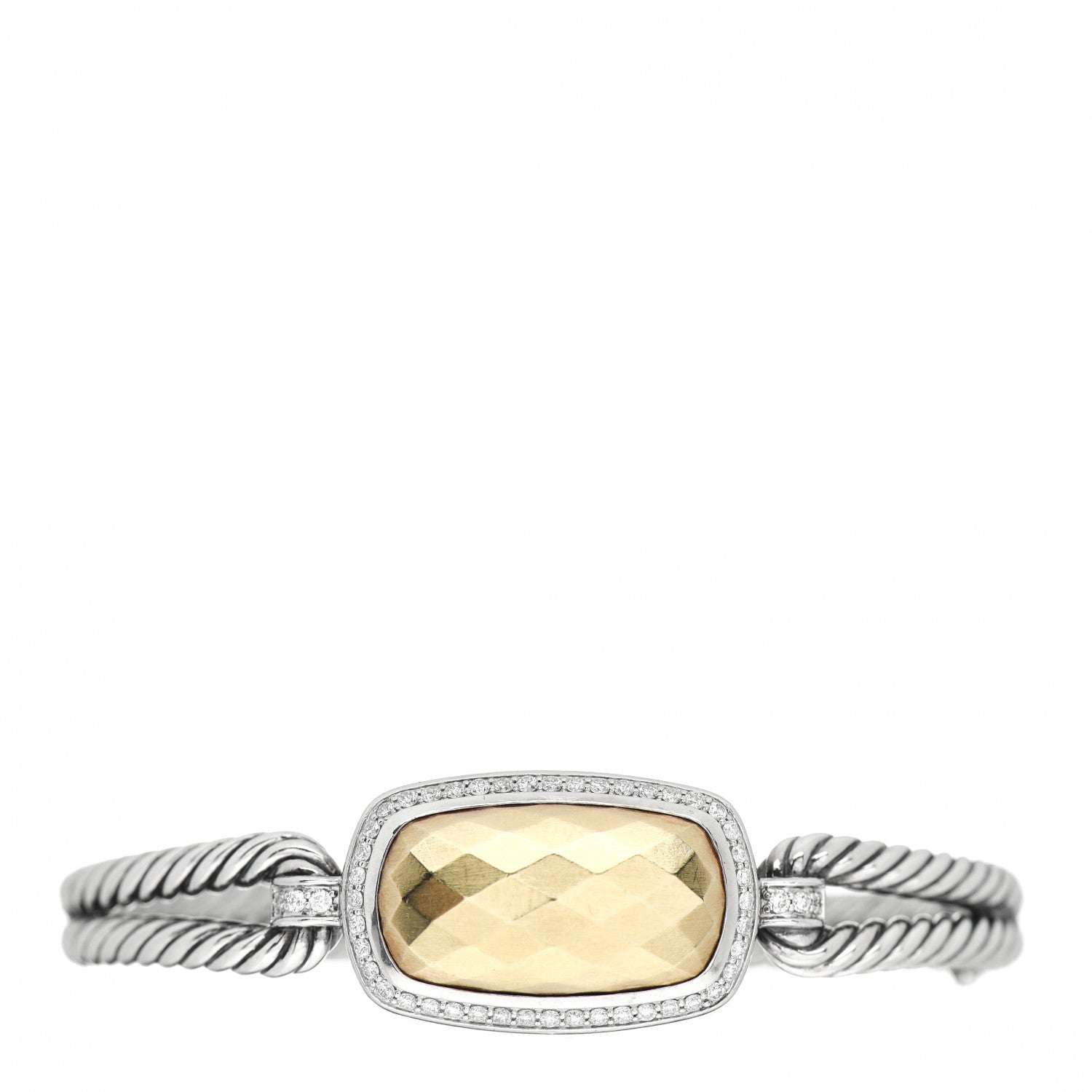 David Yurman Sterling Silver 18K Yellow Gold Diamond Elongated Albion Cable Bracelet 1 of 4