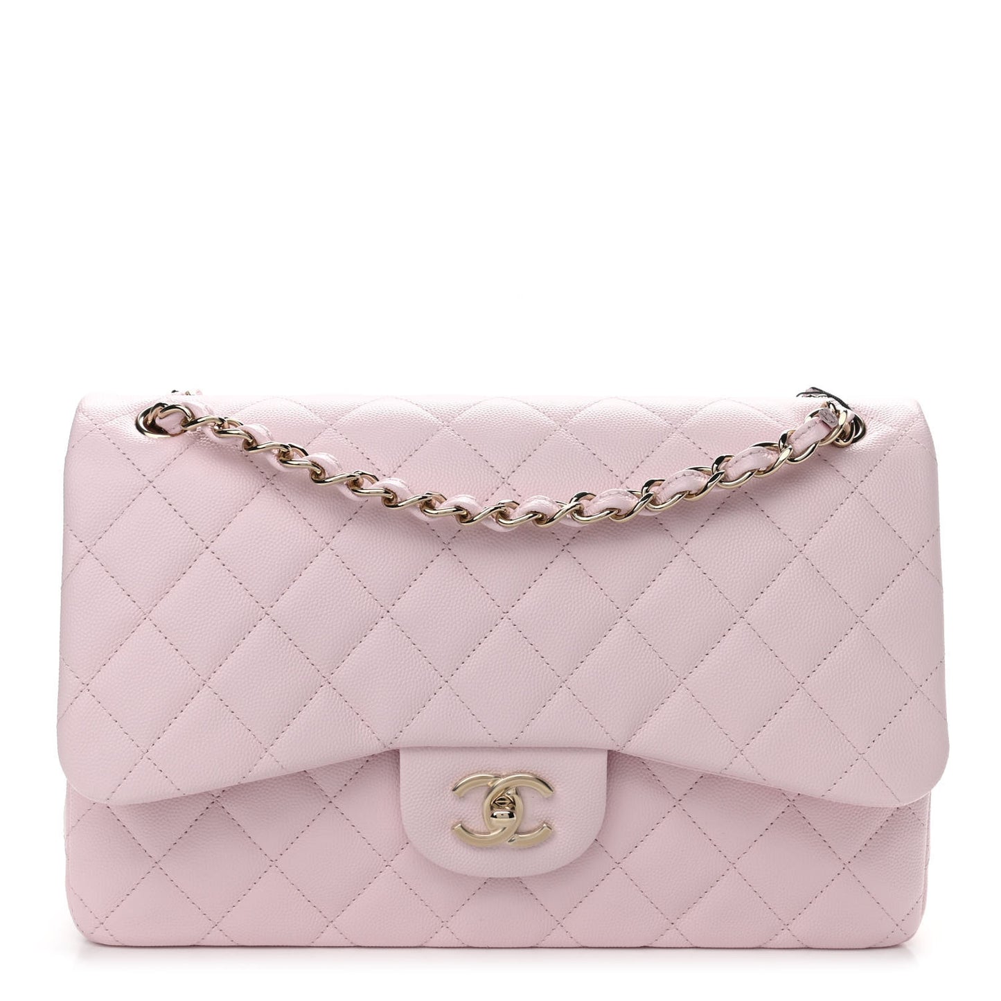Caviar Quilted Jumbo Double Flap Light Pink