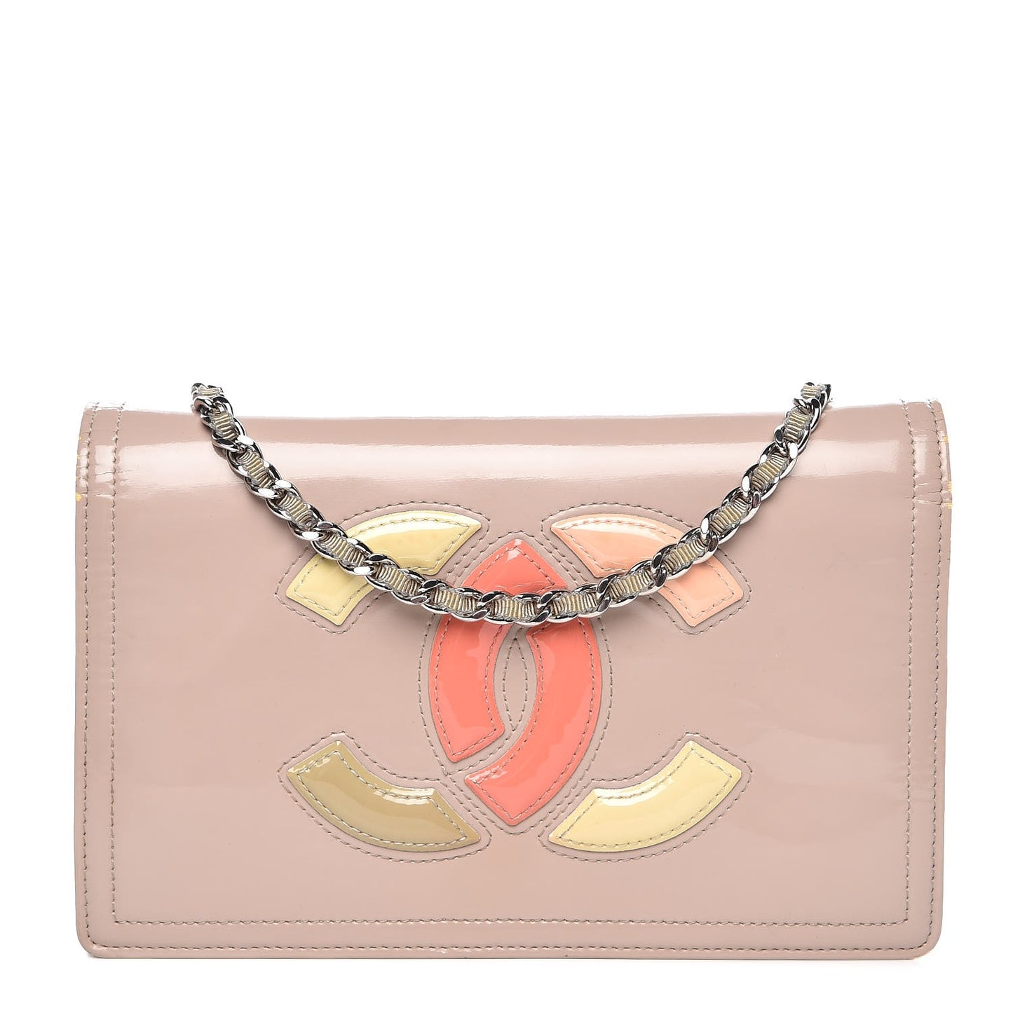 Vinyl Lipstick Wallet On Chain WOC Beige