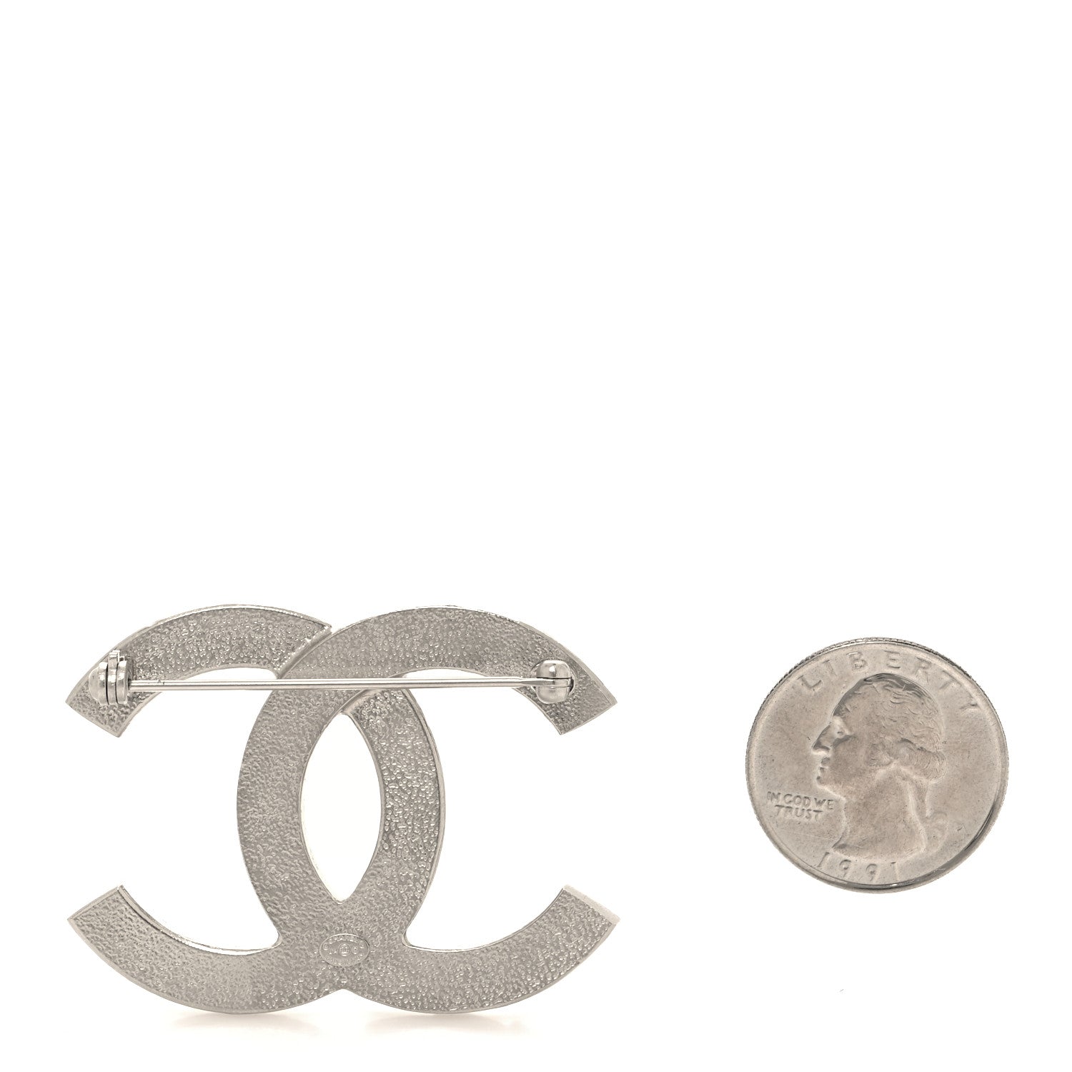 Chanel Baguette Round Crystal CC Brooch Silver 2 of 3