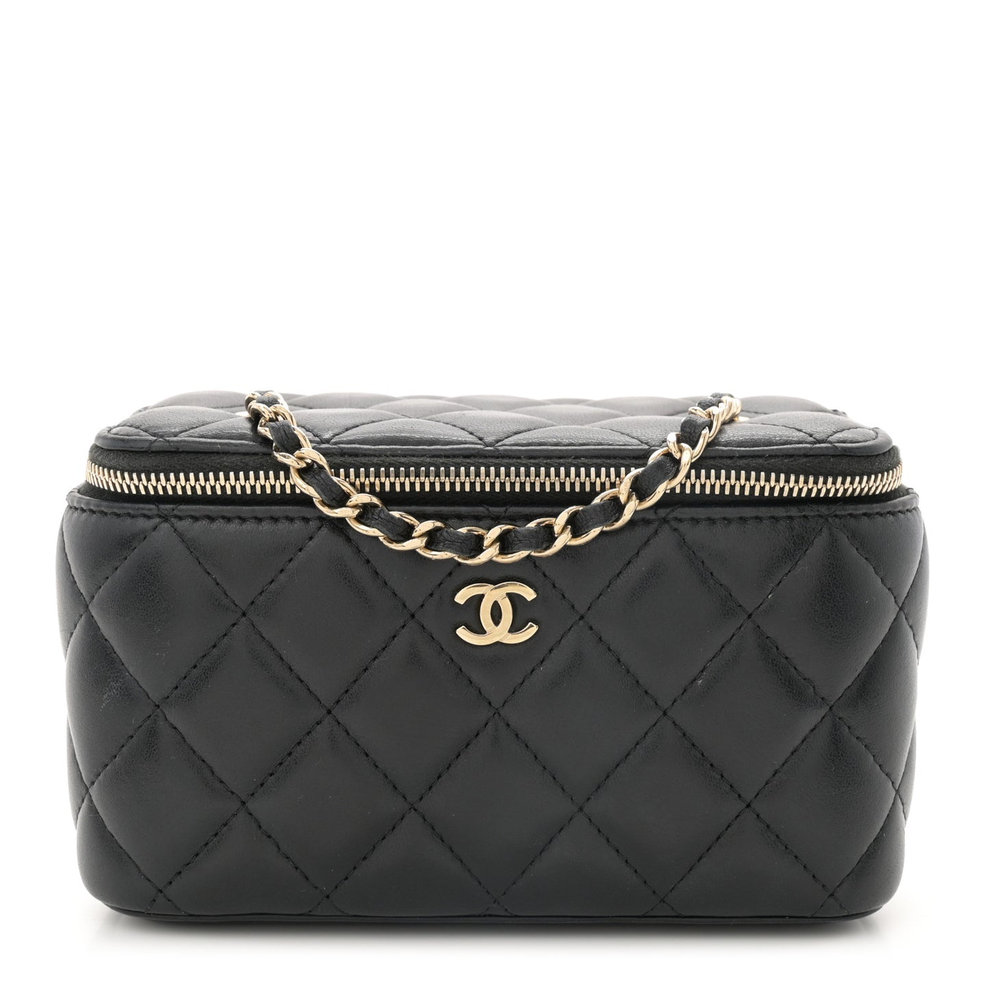 Lambskin Quilted Small Vanity Case With Chain Black